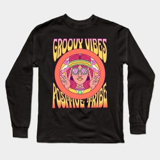 Groovy Vibes Positive Tribe Vintage Hippie Design in Bright Colors Long Sleeve T-Shirt